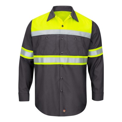 Red Kap SY70T Men's Tall Hi-Visibility Colorblock Ripstop Long Sleeve Work Shirt
