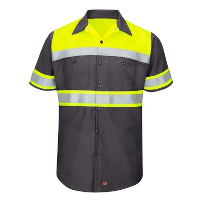 Red Kap SY80 Men's Hi-Visibility Colorblock Ripstop Short Sleeve Work Shirt